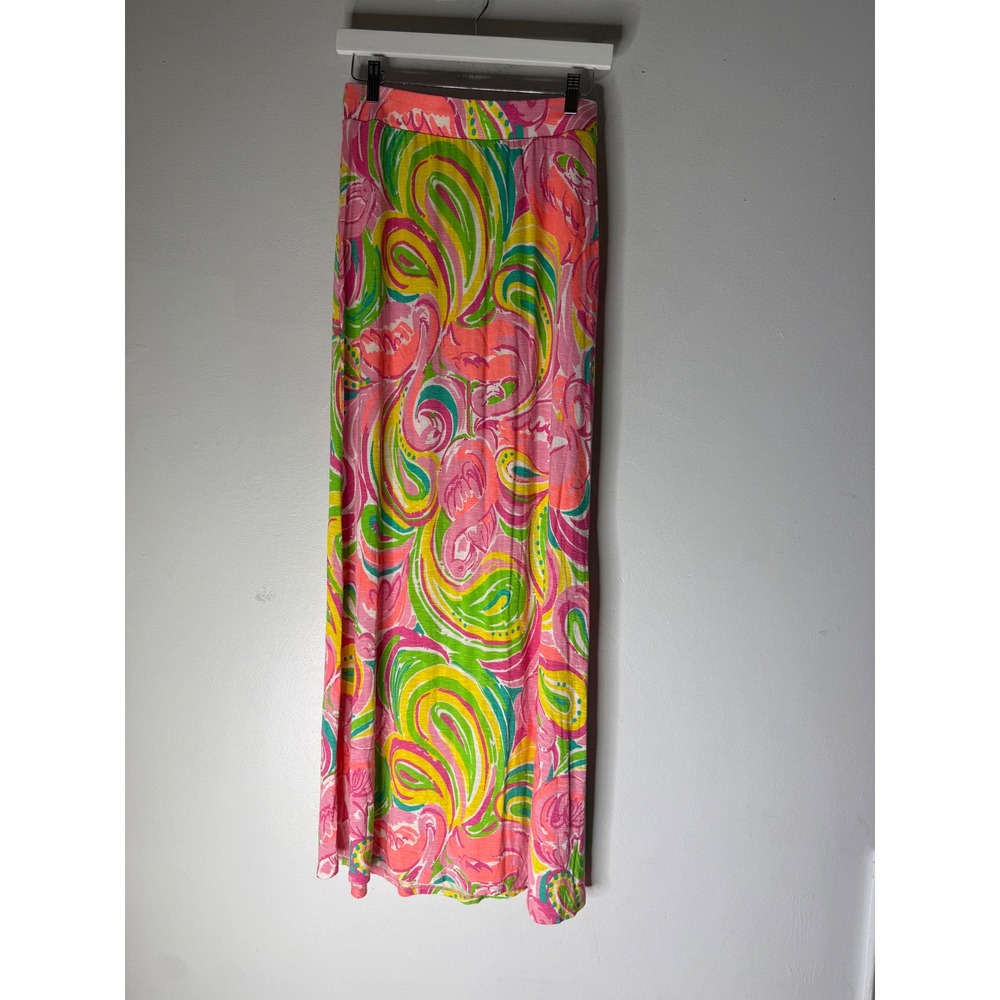 Lilly Pulitzer Pink Green Flamingo Paisley Maxi Skirt Small 93679